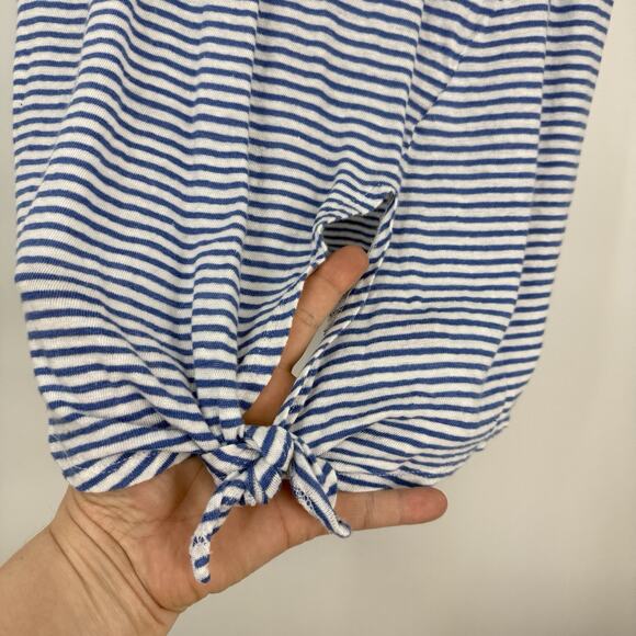Banana Republic Linen Sleeveless Tie Hem Top Blue White Striped Pullover Medium - Picture 4 of 8